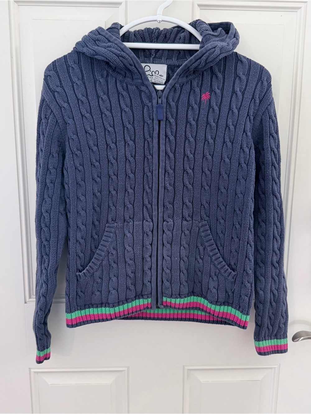 Lilly Pulitzer Vintage Cable Knit Hoodie S | Blue Pink Green